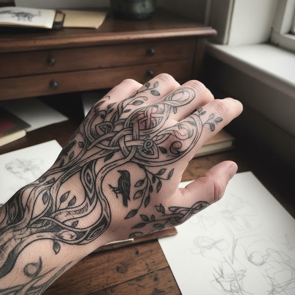 Black and grey tattoo portfolio image from an Inker artist profile
